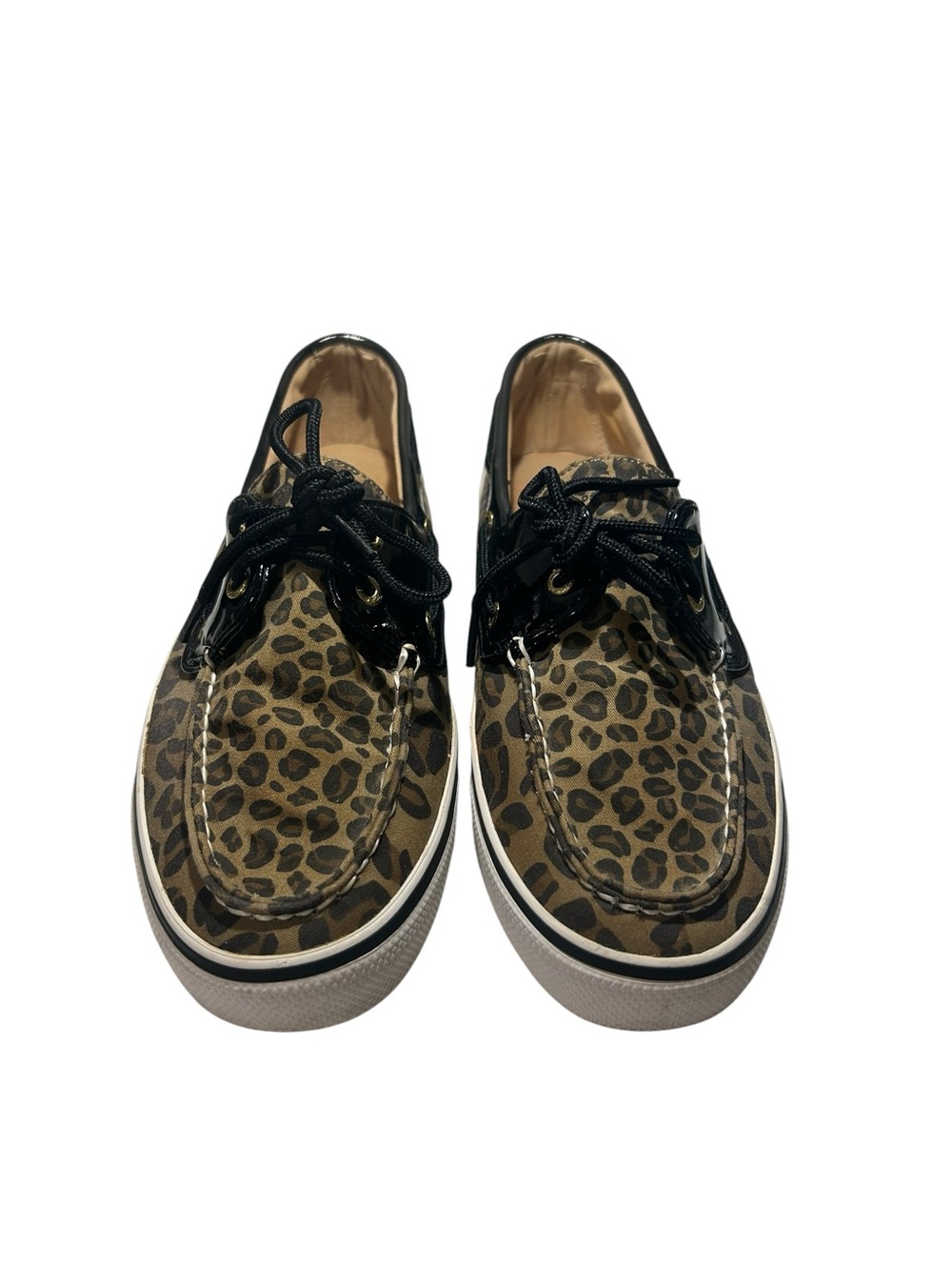 Sperry Leopard Print Canvas Boat Shoes with Black Trim